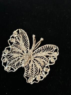 Vintage Style 925 Sterling Silver Filigree Butterfly Pendant Large 2"